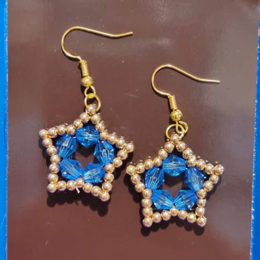 Gold and Blue Crystal Star Earrings-Posts